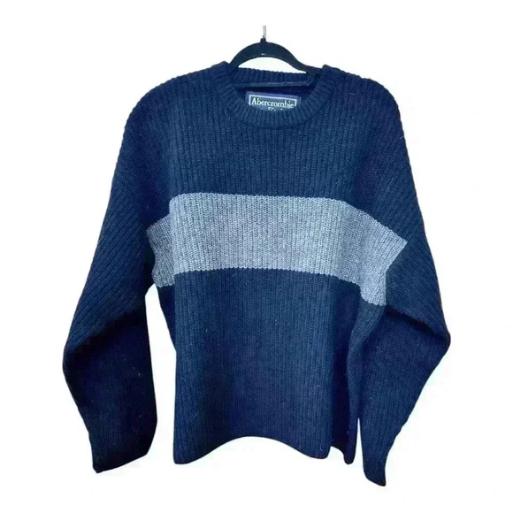 Abercrombie & Fitch Y2K Lambswool Blend Navy Grey Crewneck Oversized Sweater, XL - Picture 1 of 6